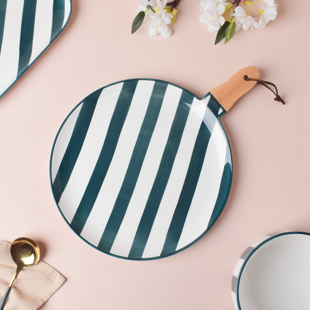 Sailor Striped Platter With Wooden Handle 10 Inch Nestasia