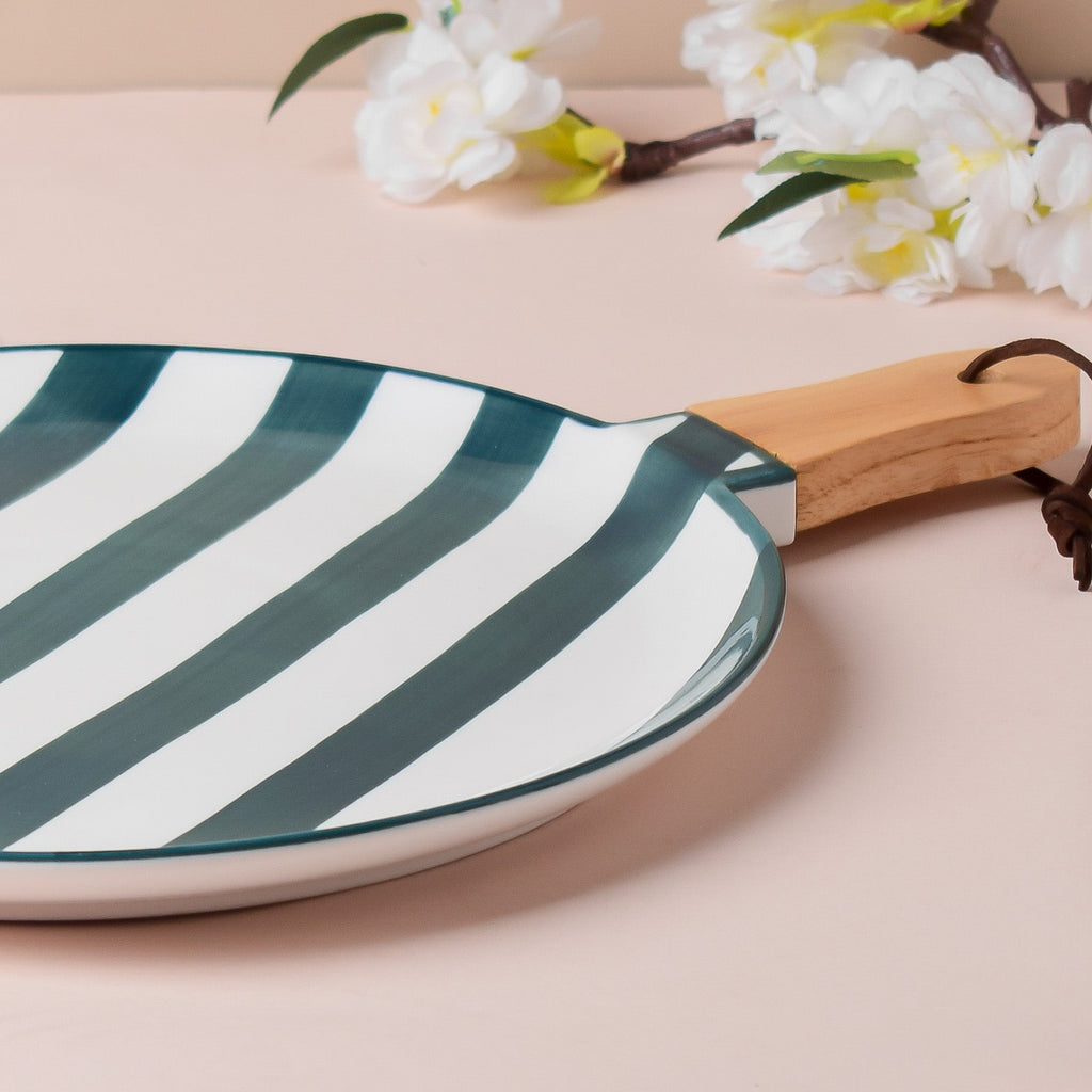 Sailor Striped Platter With Wooden Handle 10 Inch Nestasia