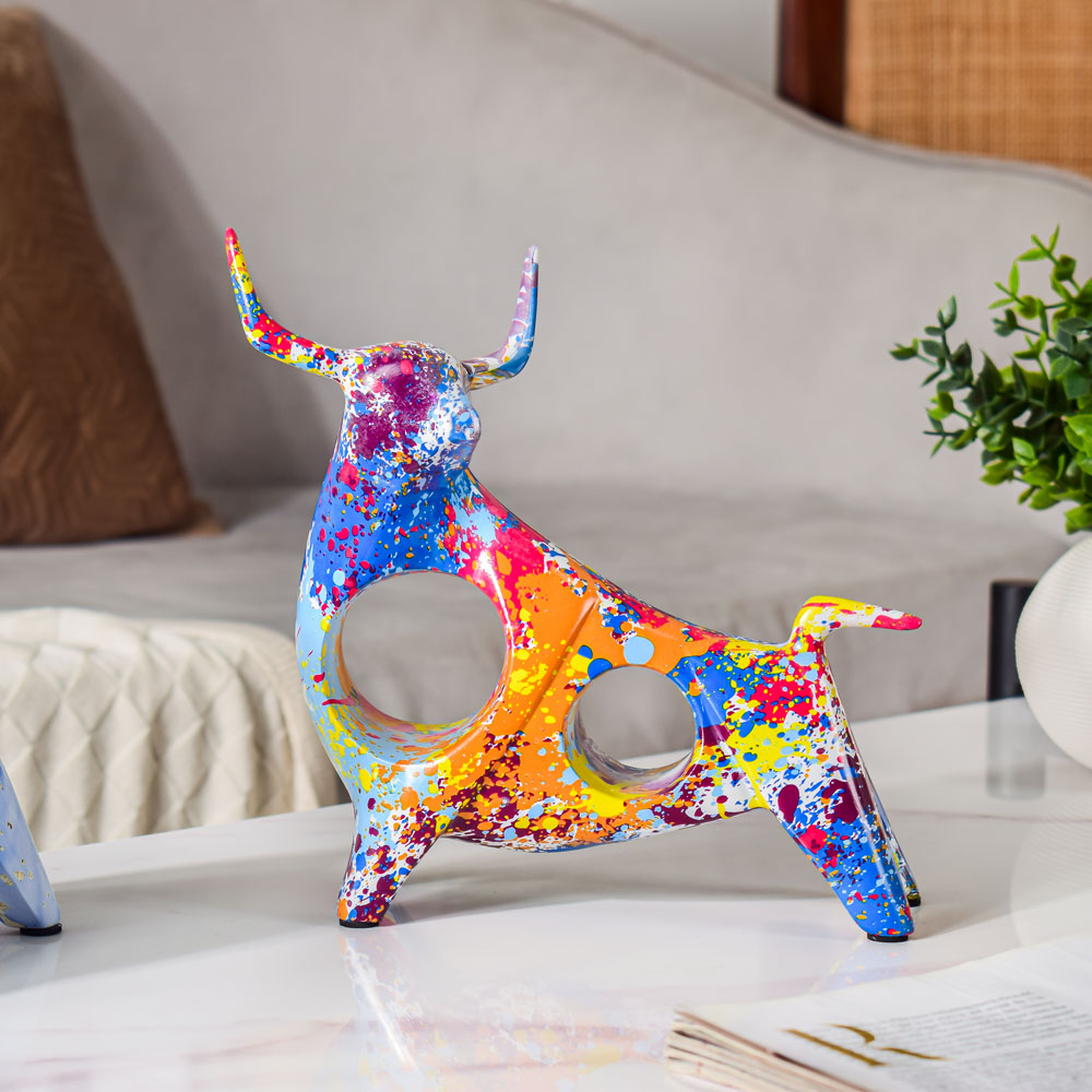 Bull Sculpture Resin Multicolour 8 Inch Nestasia