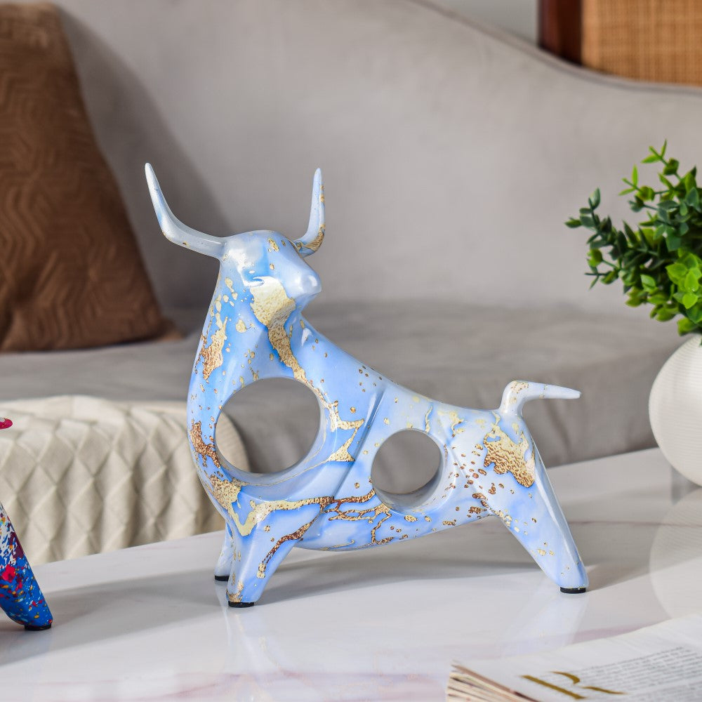 Bull Sculpture Resin Blue 8 Inch Nestasia