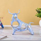 Bull Sculpture Resin Blue 8 Inch Nestasia