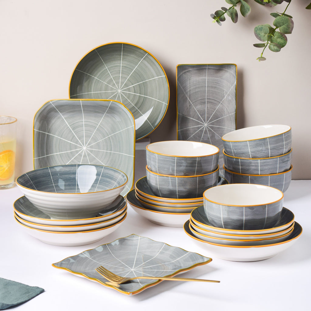 Willow Dark Grey 22 Piece Pasta Set For 6 Nestasia