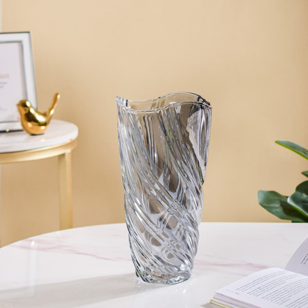 Spiral Winds Glass Flower Vase Grey Small 9 Inch Nestasia
