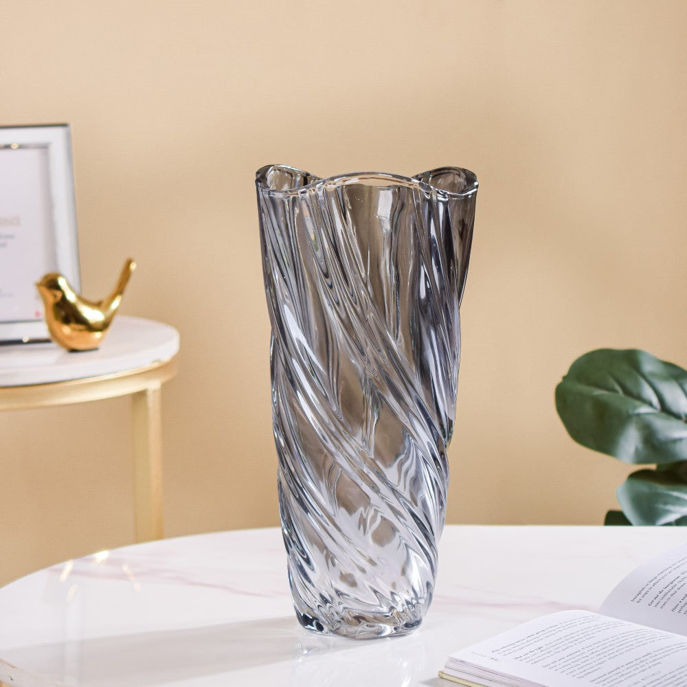 Spiral Winds Glass Flower Vase Grey Large 11 Inch Nestasia