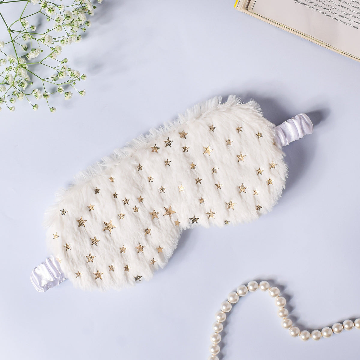 Twinkle Stars Plush White Travel Eye Mask Nestasia