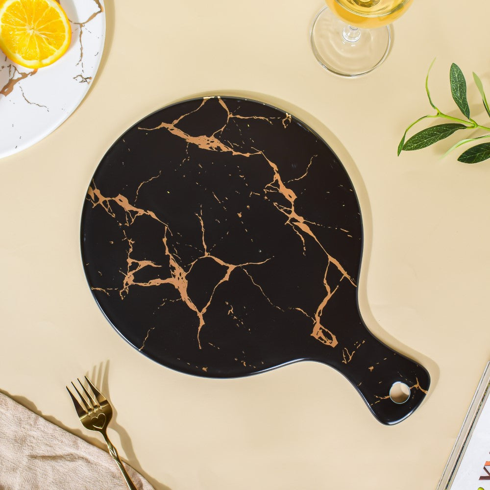 Marble Round Serving Platter Black Nestasia