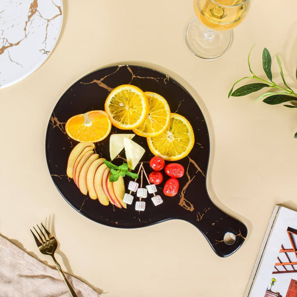Marble Round Serving Platter Black Nestasia