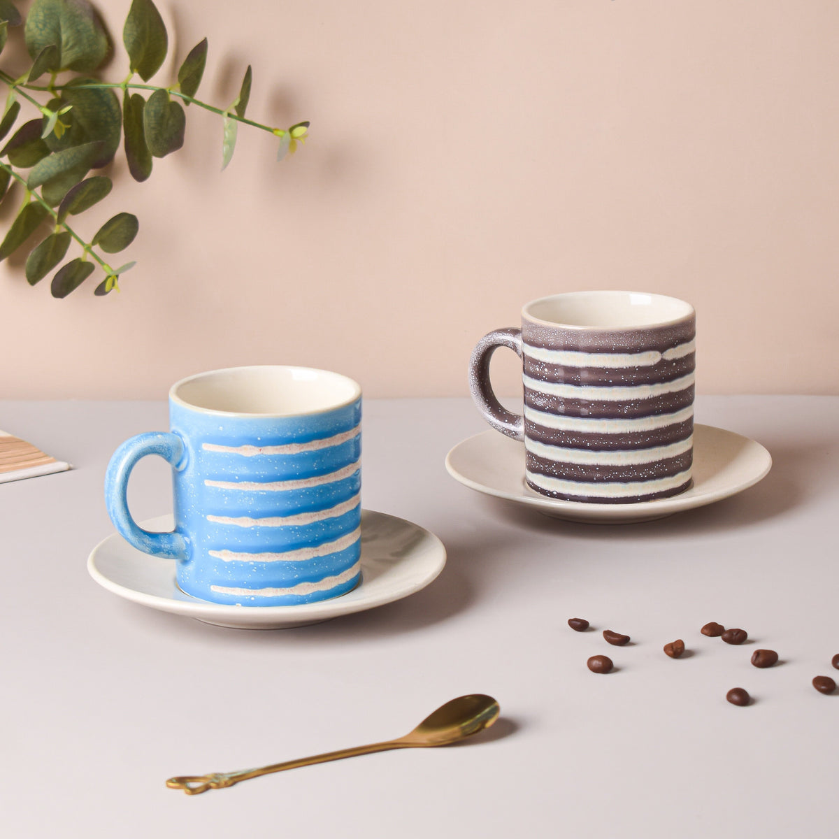 Blue And White Textured Cup Set 150 ml Nestasia