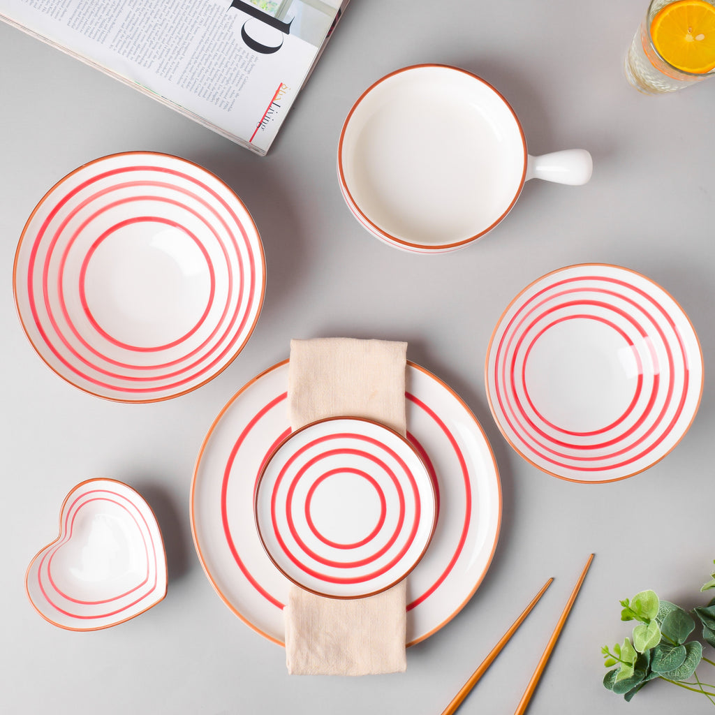 Spiral Red 22 Piece Dinner Set For 6 Nestasia