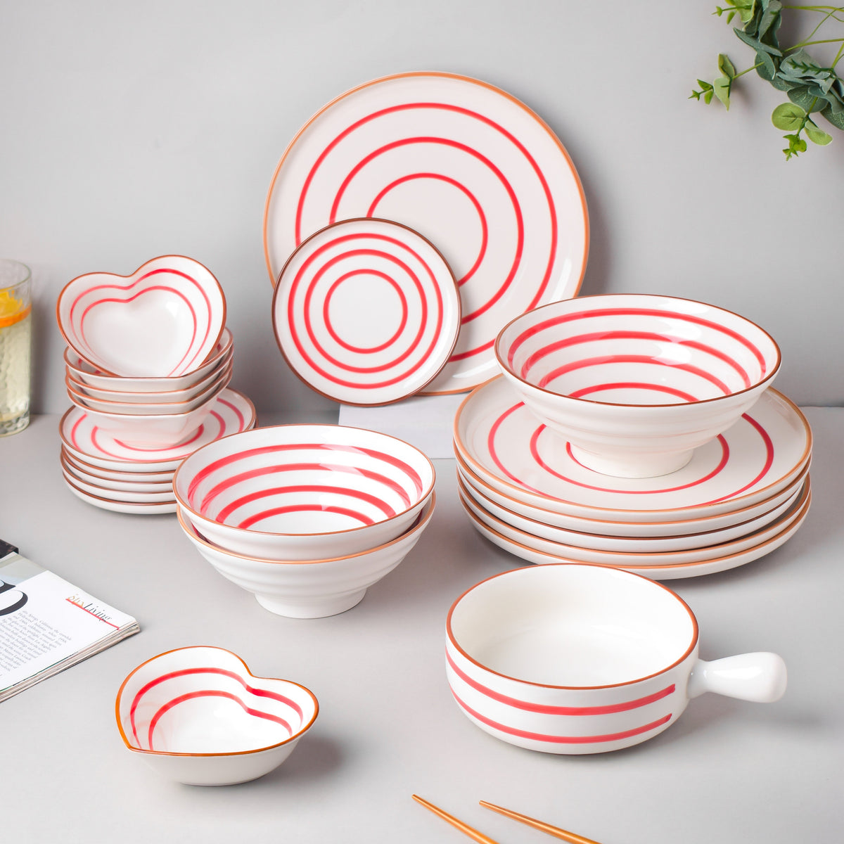 Spiral Red 22 Piece Dinner Set For 6 Nestasia