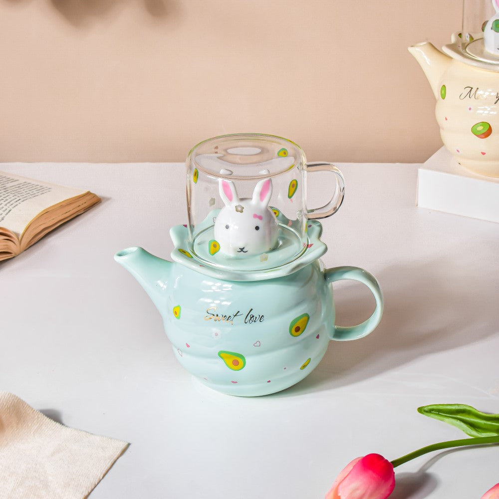 Bunny Tea Cup And Kettle Mint Green Nestasia