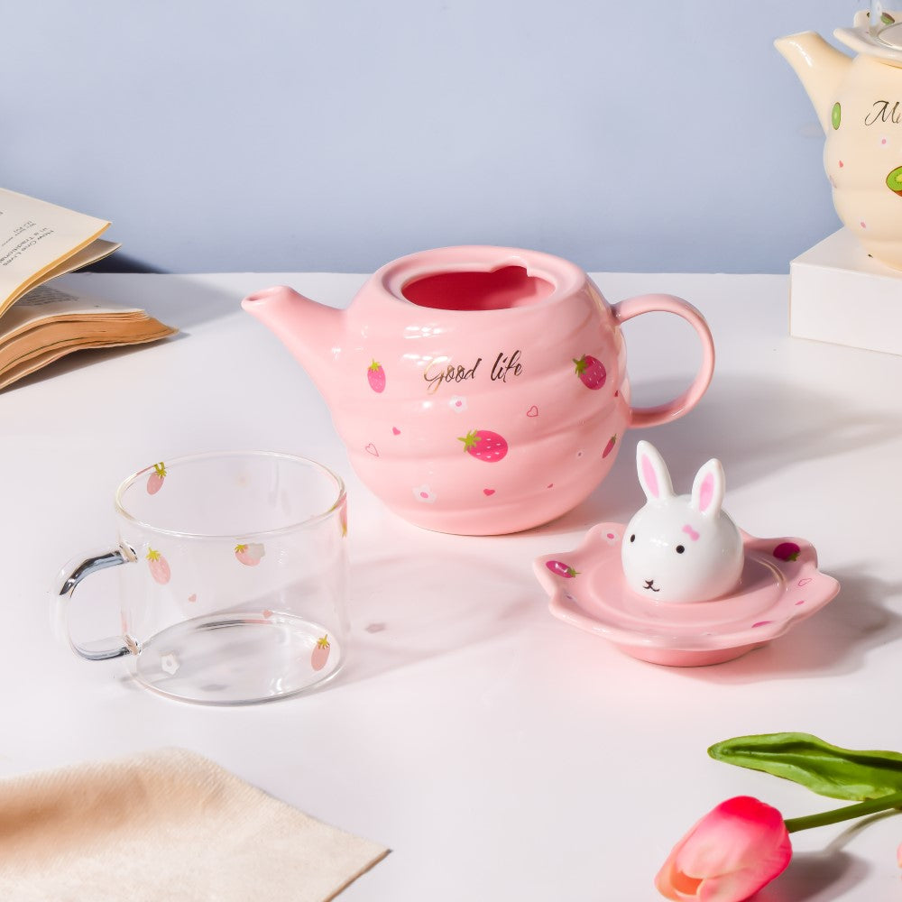 Bunny Tea Cup And Kettle Pink Nestasia