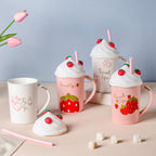 Strawberry Coffee Mug With Lid And Straw 380 ml Nestasia
