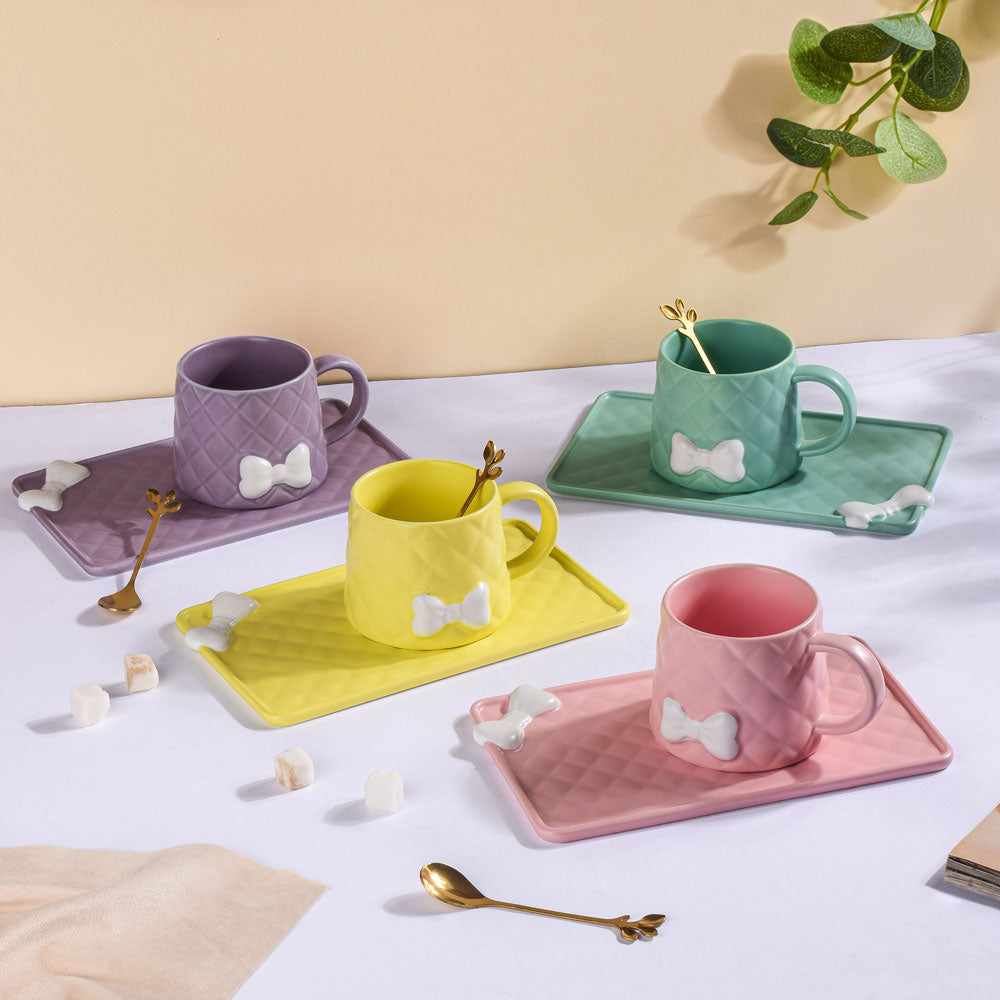Bow Cup With Rectangular Plate Yellow 260 ml Nestasia