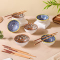 Mandala Snack Bowl & Chopstick Multicolour Set Of 6 Nestasia