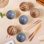Mandala Snack Bowl & Chopstick Multicolour Set Of 6 Nestasia