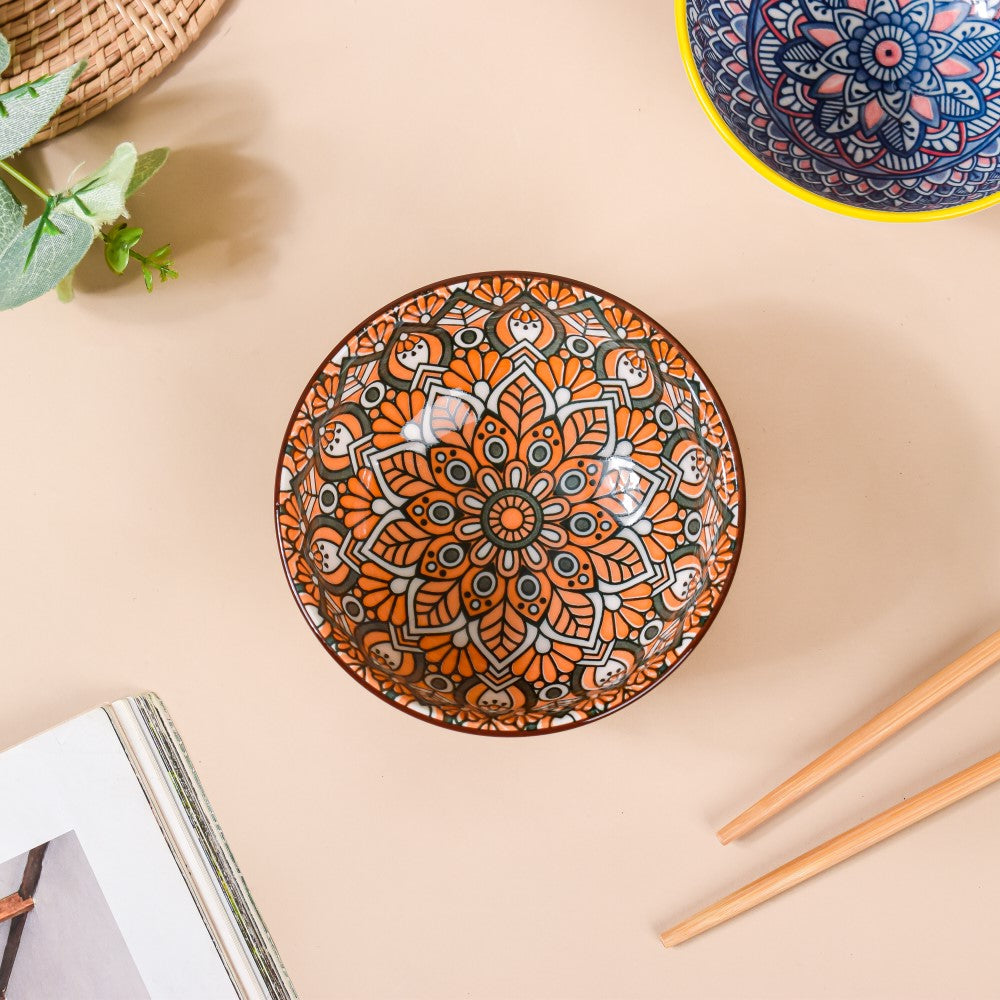 Mandala Snack Bowl & Chopstick Multicolour Set Of 6 Nestasia