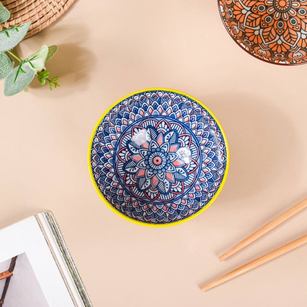 Mandala Snack Bowl & Chopstick Multicolour Set Of 6 Nestasia