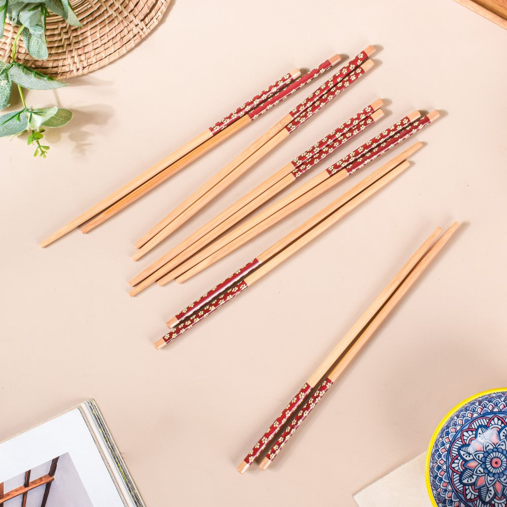Mandala Snack Bowl & Chopstick Multicolour Set Of 6 Nestasia