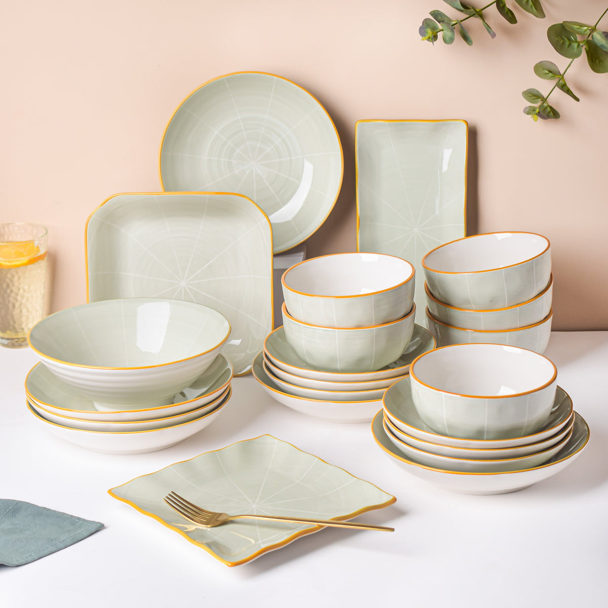 Willow Light Grey 22 Piece Pasta Set For 6 Nestasia