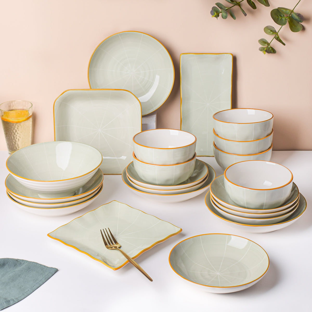 Willow Light Grey 22 Piece Pasta Set For 6 Nestasia