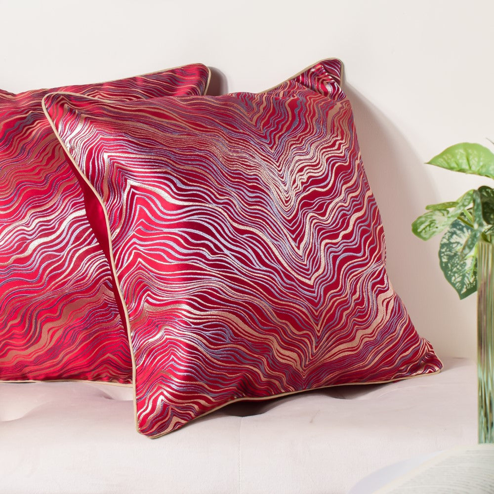 Luxury Embroidered Cushion Cover Red Set of 2 17x17 Inch Nestasia