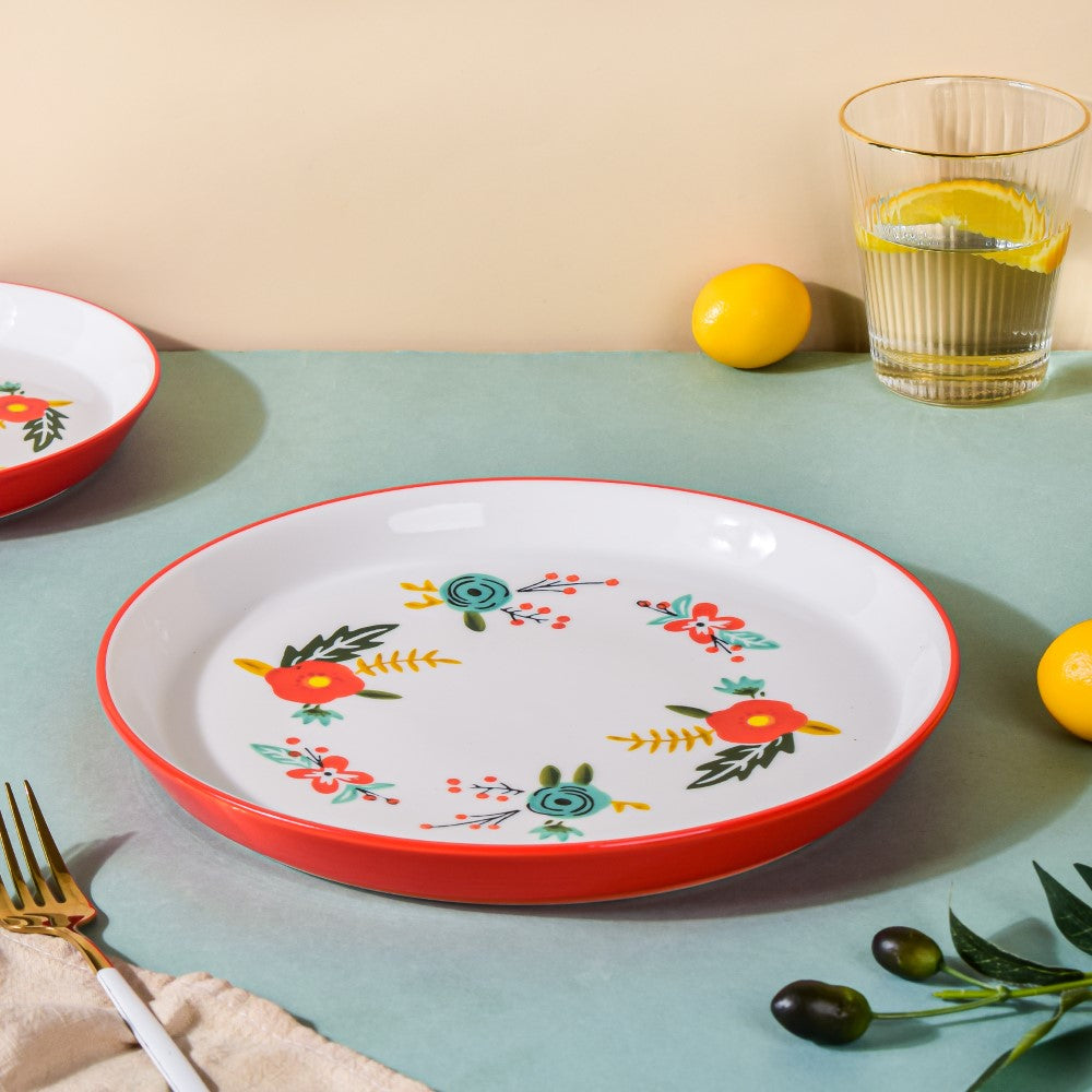 Bloom Ceramic Dinner Plate Red 10 Inch Nestasia