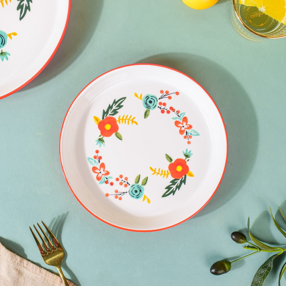 Bloom Ceramic Snack Plate Red 8 Inch Nestasia