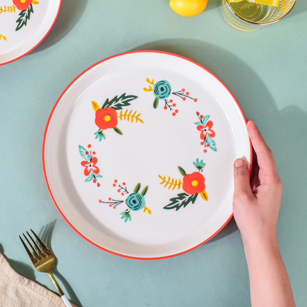 Bloom Ceramic Dinner Plate Red 10 Inch Nestasia