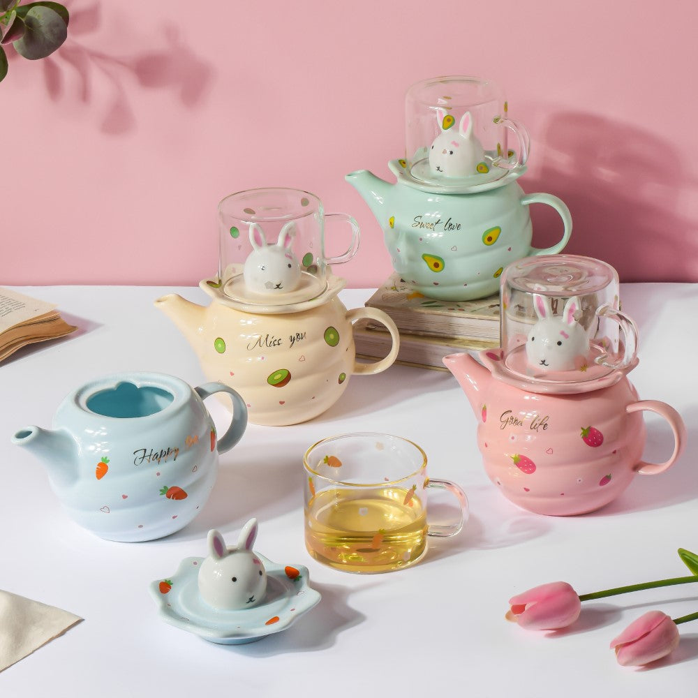 Bunny Tea Cup And Kettle Mint Green Nestasia