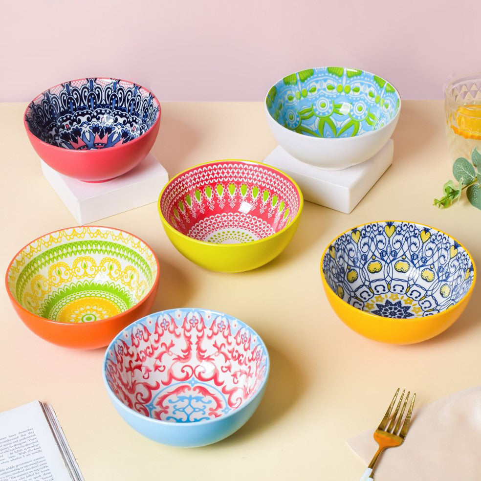 Mandala Ceramic Snack Bowl White 400ml Set Of 2 Nestasia