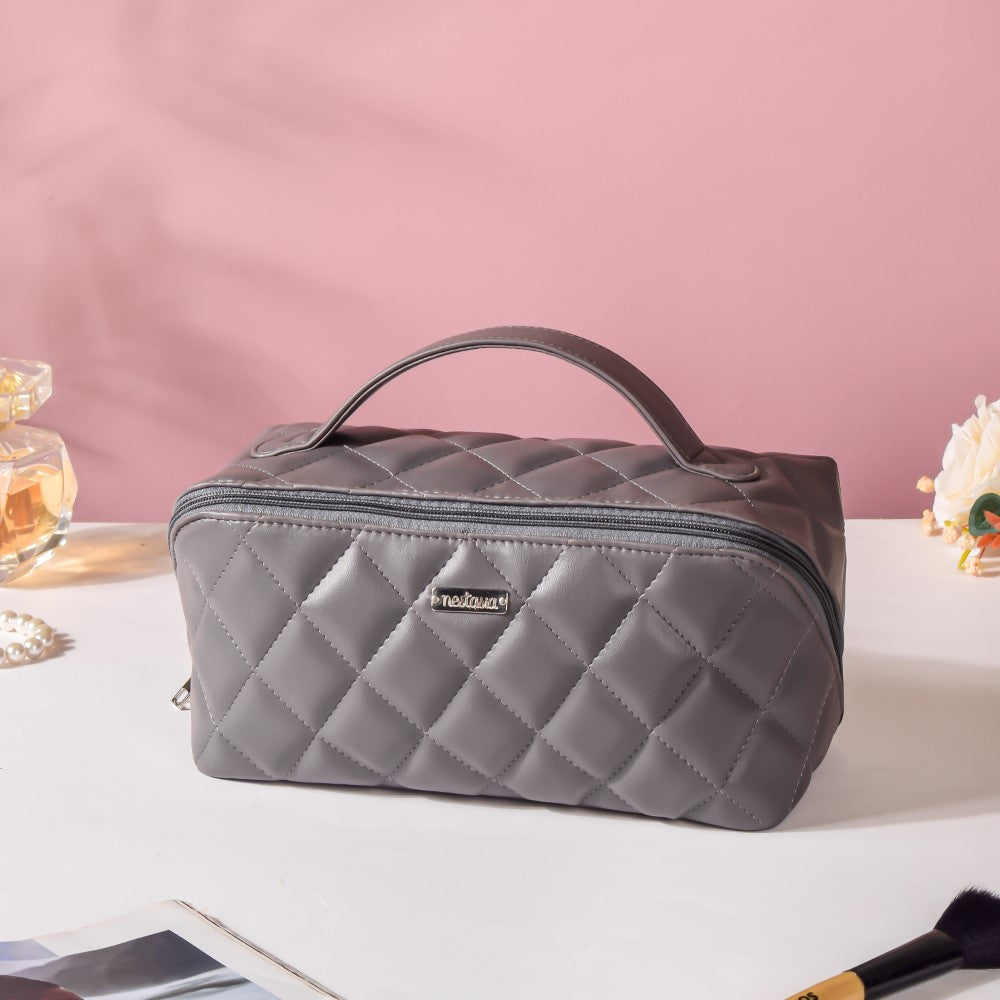 Makeup Pouch Large Capacity Quilted Grey Nestasia