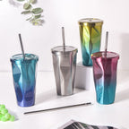 Double Walled Ombre Tumbler With Straw Blue 500ml Nestasia