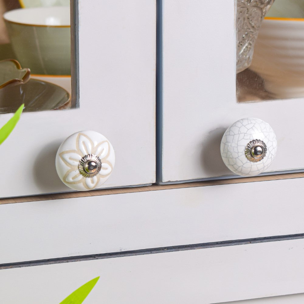 Textured Ceramic Door Knob White Set Of 6 Nestasia