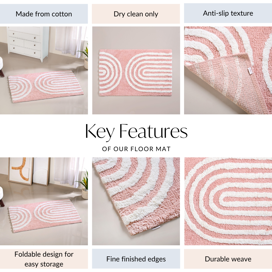 Blush Pink Anti Slip Tufted Cotton Floor Mat 82x52cm Nestasia