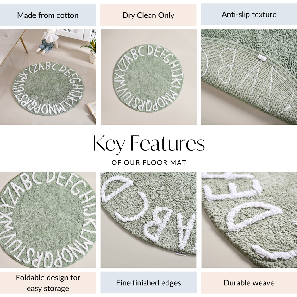 Alphabets Round Cotton Anti Slip Kids Floor Mat 74x72cm Nestasia