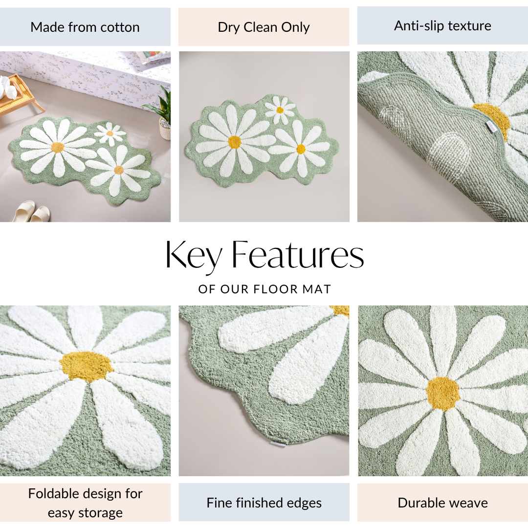 Flower Power Anti Slip Cotton Floor Mat 105x53cm Nestasia