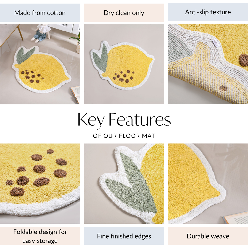 Anti Slip Lemon Cotton Floor Mat 76x56cm Nestasia