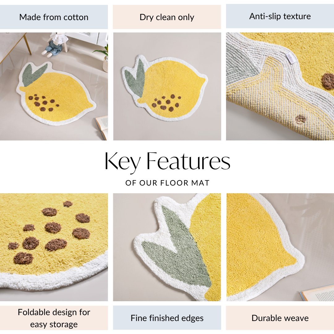 Anti Slip Lemon Cotton Floor Mat 76x56cm Nestasia