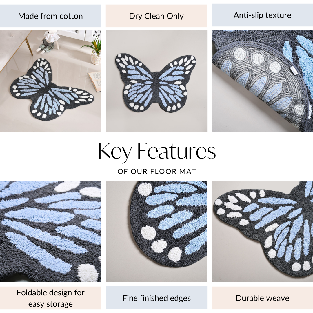 Butterfly Tufted Cotton Anti Slip Floor Mat 80x60cm Nestasia
