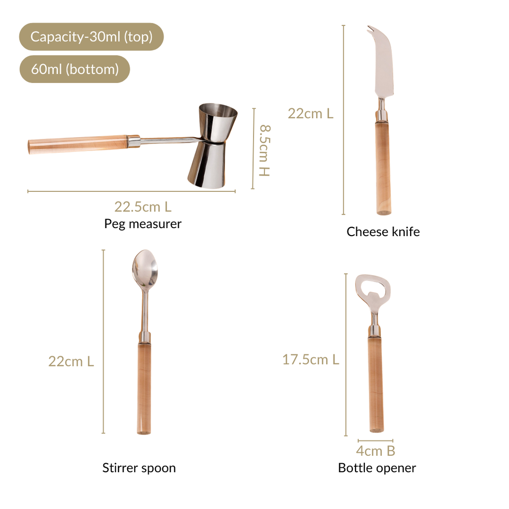 Contemporary Chic 4 Piece Stainless Steel Bar Tool Set Nestasia