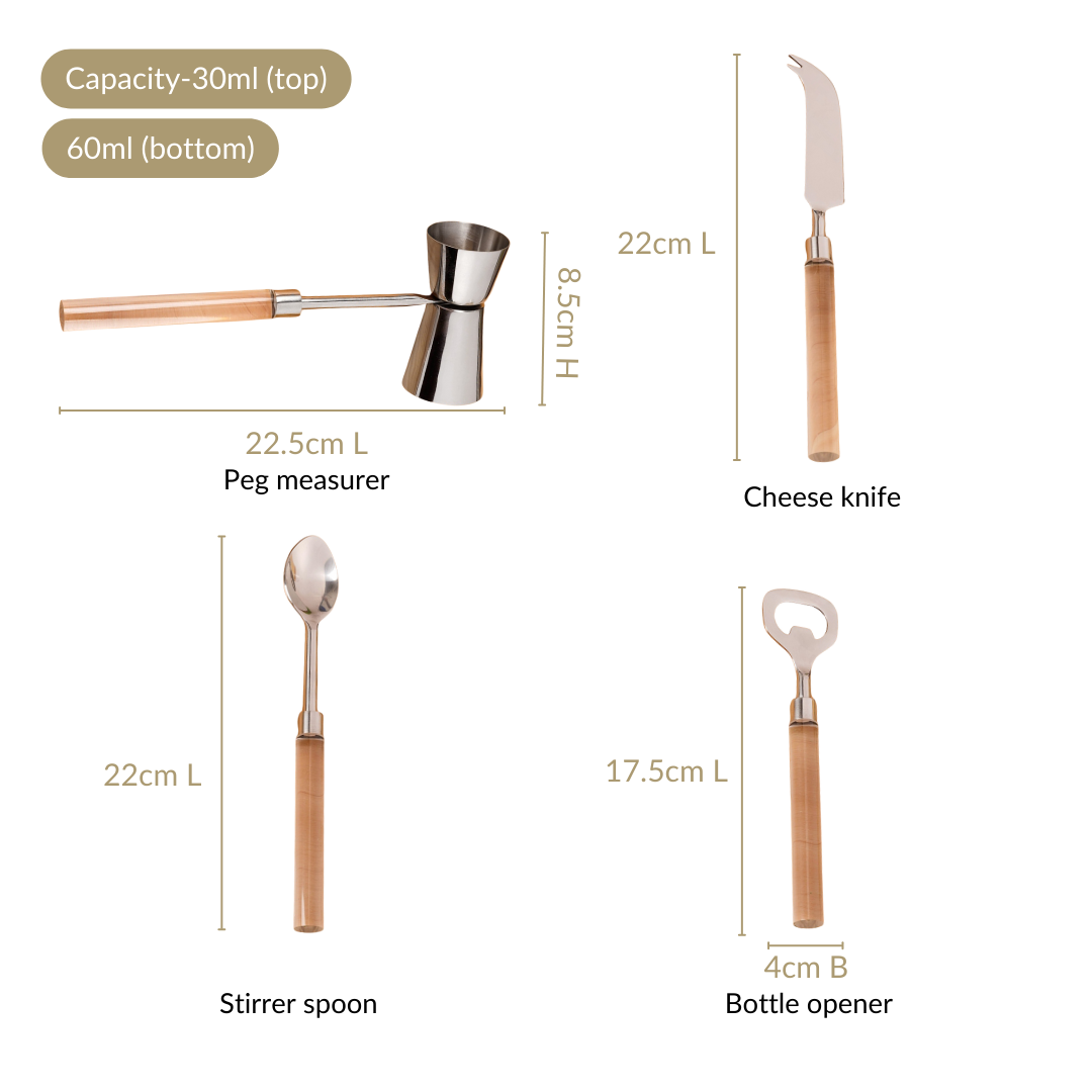 Contemporary Chic 4 Piece Stainless Steel Bar Tool Set Nestasia