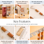 Fusion Wood Resin SS Bar Tool Set Of 4 With Stand Nestasia