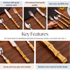 Rustic Bamboo Design Stainless Steel Cutlery Set Of 4 Nestasia