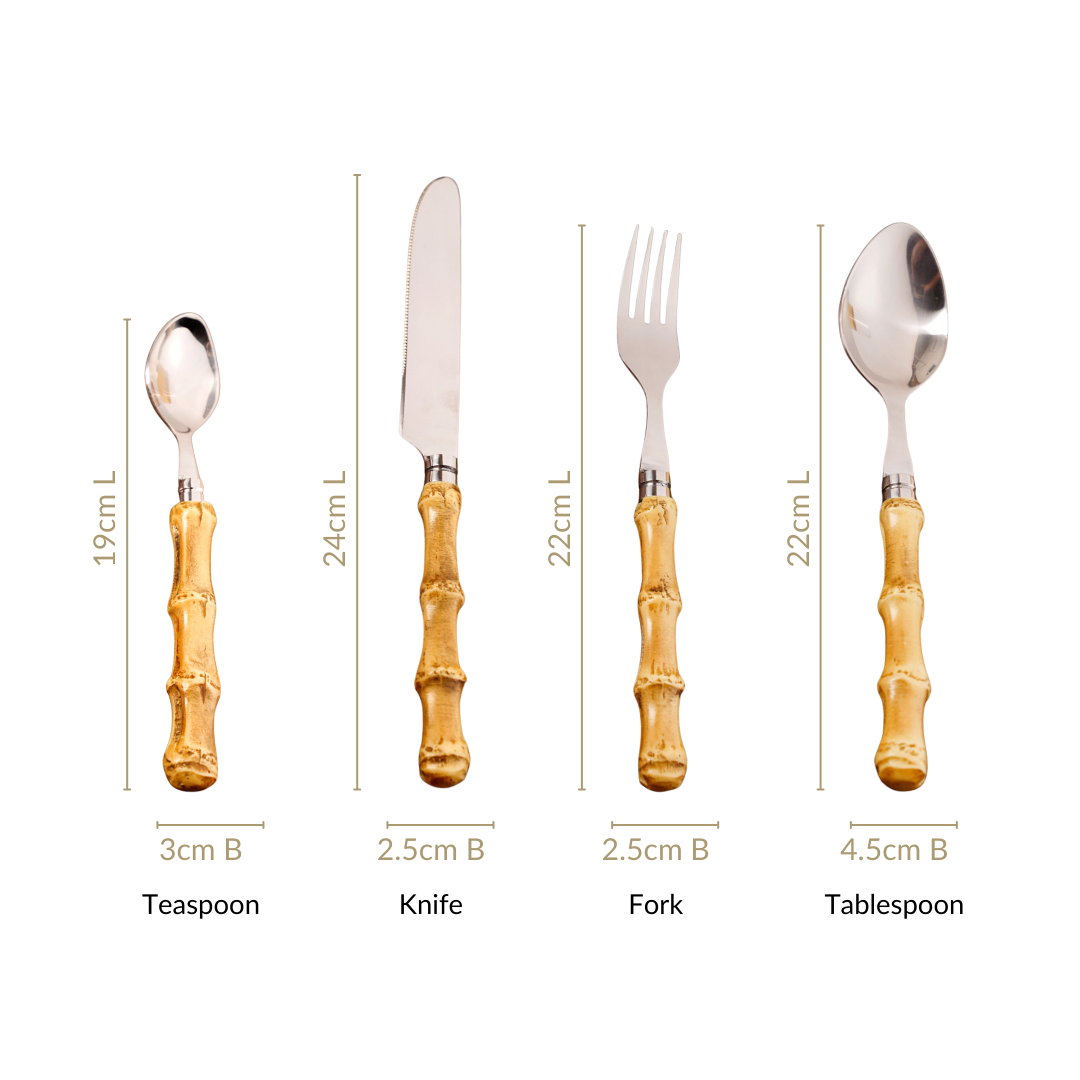 Rustic Bamboo Design Stainless Steel Cutlery Set Of 4 Nestasia