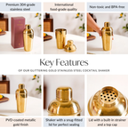 Gold Stainless Steel Cocktail Shaker 650ml Nestasia