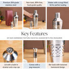 Hammered Texture Cocktail Shaker With Peg Measure Nestasia