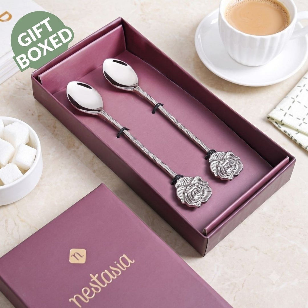 Silver Rose Brass Tea Spoon Gift Set Of 2 Nestasia