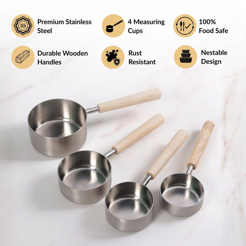 Classic Wooden Handle Measuring Cup Set Of 4 Nestasia