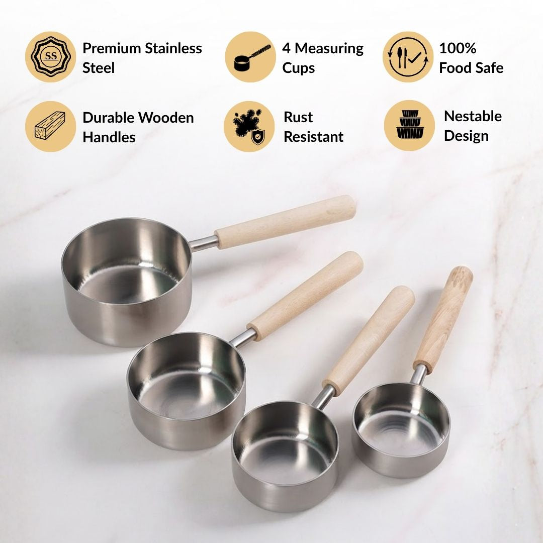 Classic Wooden Handle Measuring Cup Set Of 4 Nestasia